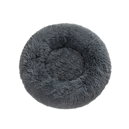 Calming Donut Cuddler in Dark Grey, plush washable bed for senior dogs